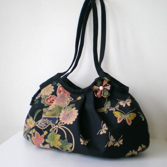 Zippered large Kimono Granny Bag Flower and by tagodesign on Etsy