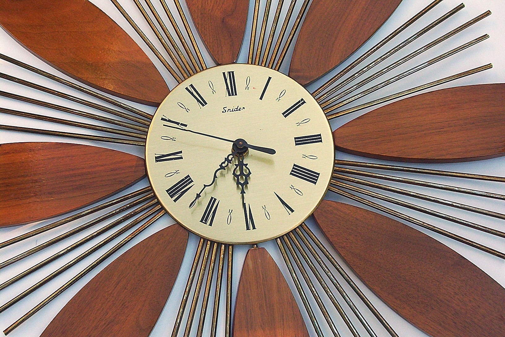 Snider Teak Wood Starburst Sunburst Wall Clock