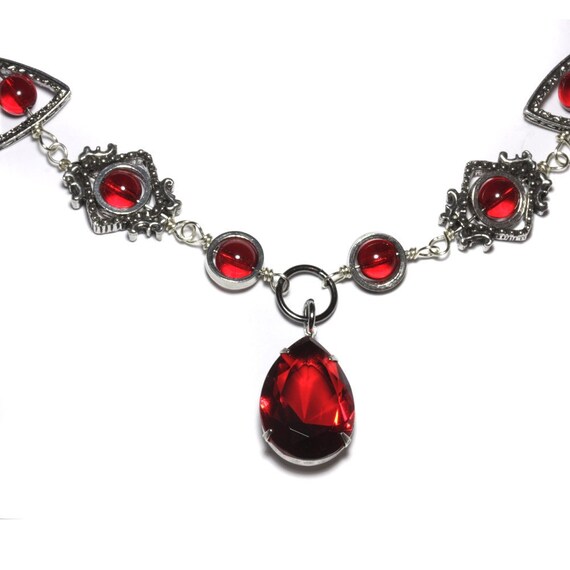 Neo Victorian Necklace Red Faceted Supreme by CatherinetteRings