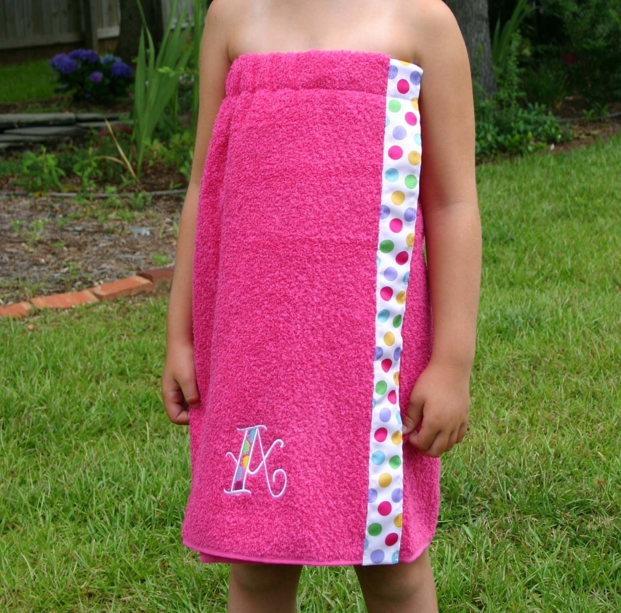 Girls Hot Pink Spa Towel Wrap Coverup with Monogram