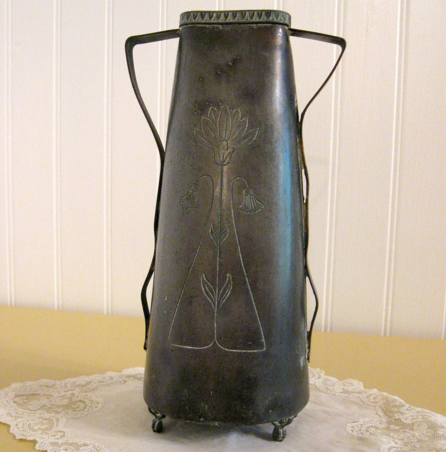 Benedict Karnak Brass Arts and Crafts Vase Stickley Era