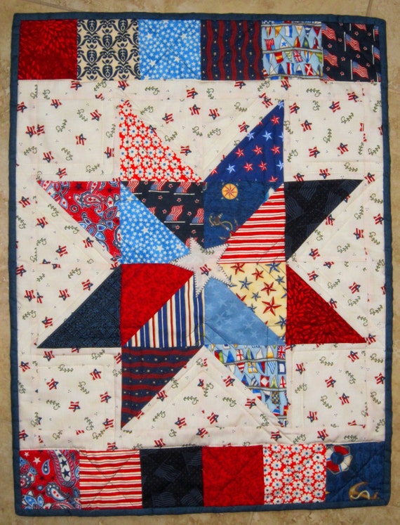 SUPER SALE Patriotic Scrappy Star Quilt Wall Hanging Table