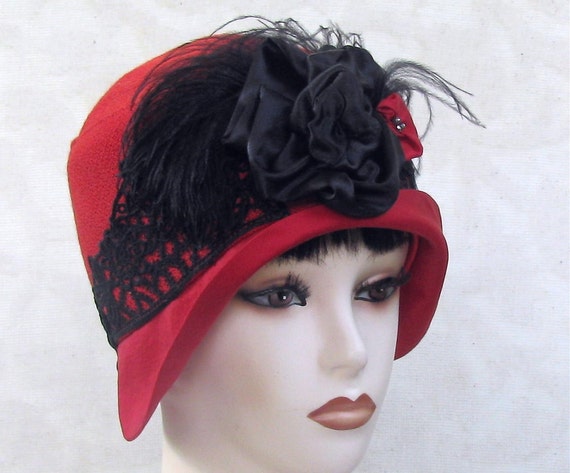 Winter Wool Red Hat Cloche Vintage Inspired