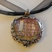 Silver Encased Dichroic Glass Pendant with Ribbon Necklace