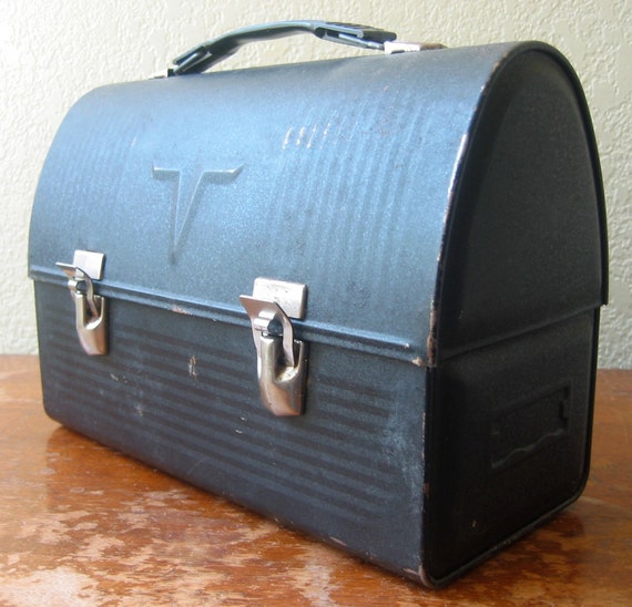 Vintage Black Metal V Dome Lunch Box