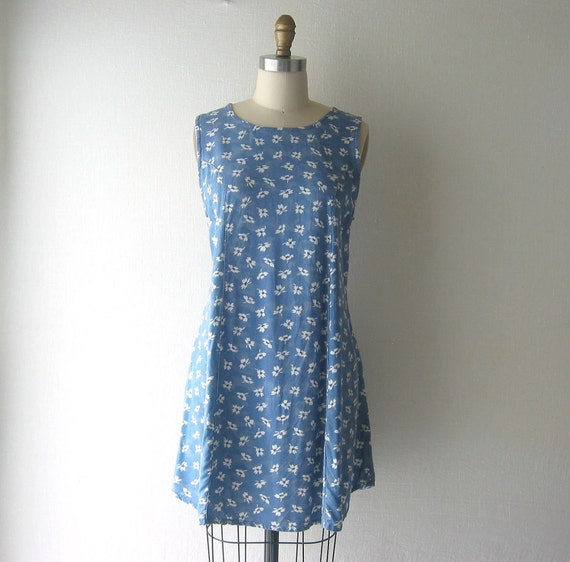 vintage shift dress / blue mini floral / m l by GazeboTree on Etsy