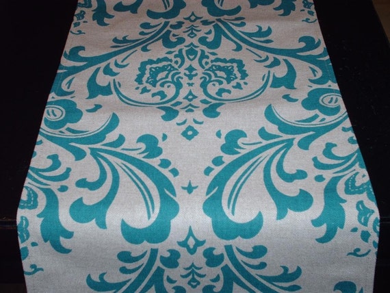 Runner damask on Breeze Damask Table tan runners Traditions  linen table etsy Teal Runners