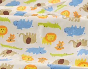 2874 - Elephant Rhino Lion Crocodile Monkey Cotton Jersey Knit Fabric - 69 Inch (Width) x 1/2 Yard (Length)