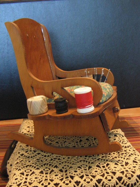 Vintage Rocking Chair Pin Cushion and Thread Holder with