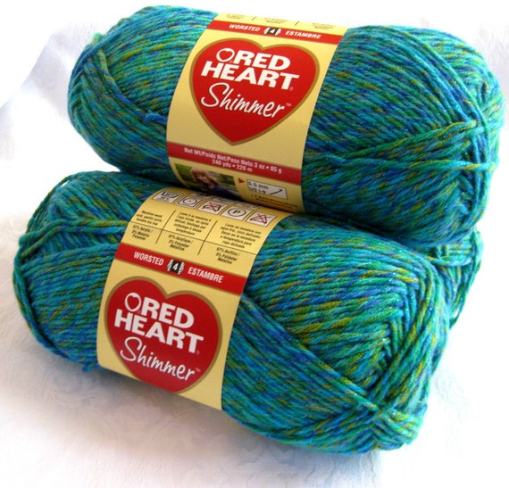 Red Heart Shimmer yarn PEACOCK blue with hints of by crochetgal