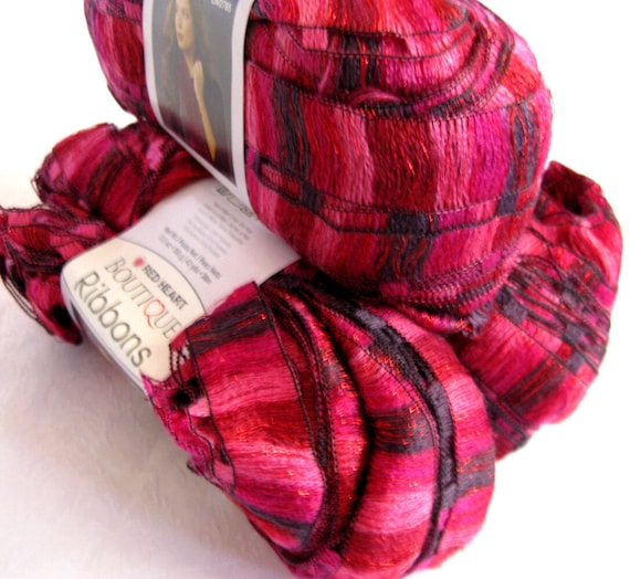Red Heart Boutique Ribbons yarn Rosebud Pink scarf by crochetgal