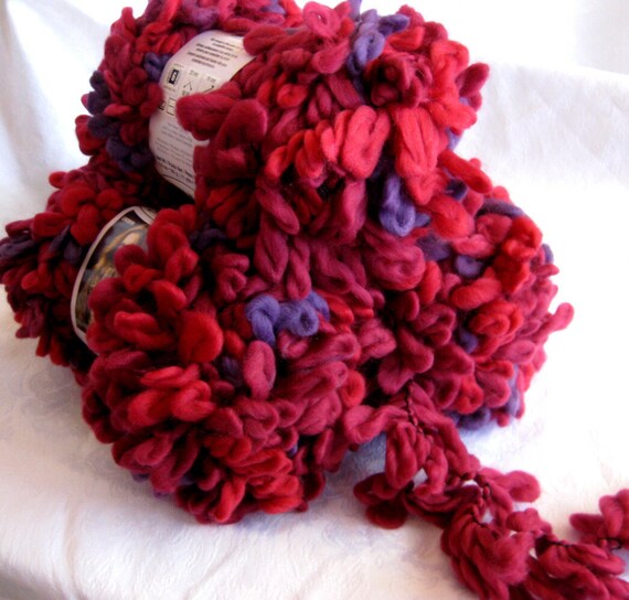 Red Heart Swerve yarn RAZZMATAZZ super bulky loopy by crochetgal