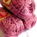 Red Heart Shimmer yarn, Cherries Jubilee, Red pink with metallic sparkle thread