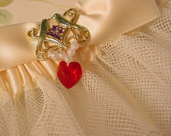 LOVE BIRD garter WEDDING or PROM crystal heart.