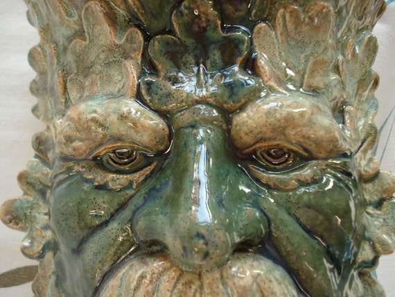 Ceramic Green Man wall sconce Moss Green