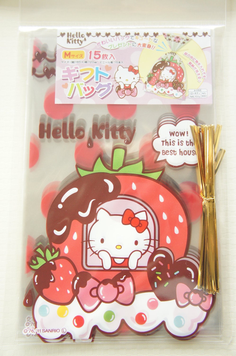 15 Hello Kitty Plastic Gift Bags 12cm18.5cm Strawberry House