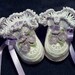 Crochet White Lavender Flowers Ruffles Newborn Baby Girl Booties