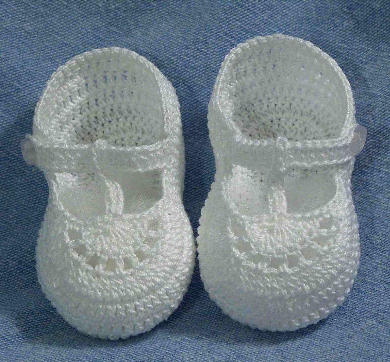 Crochet White Christening Booties Baby Boy T-Strap 0-3 months