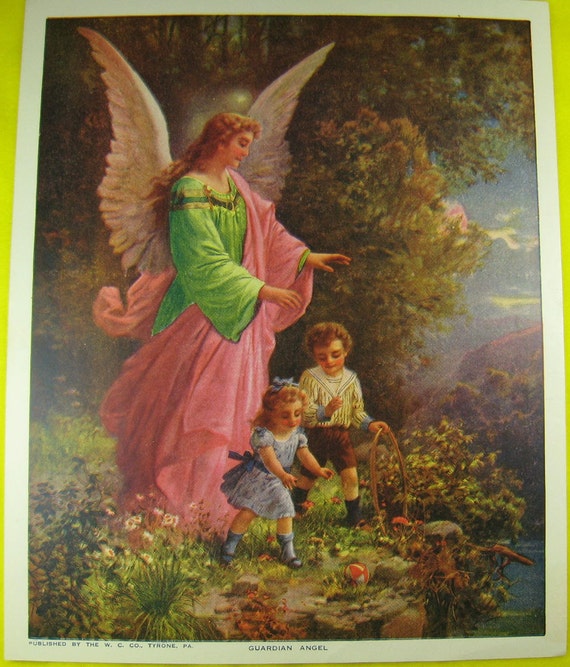 VINTAGE Ephemera Guardian Angel Art