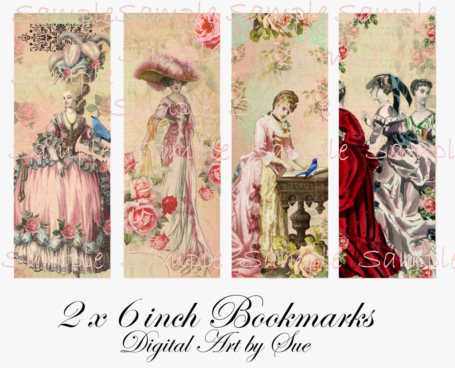 2 x 6 Victorian Bookmarks Digital Download Printable