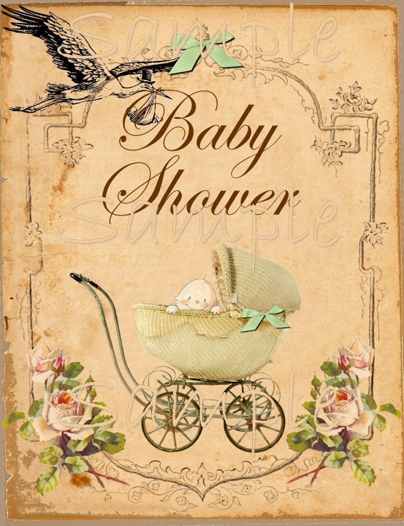 Vintage Baby Shower Printable Flat Card 5 x 7