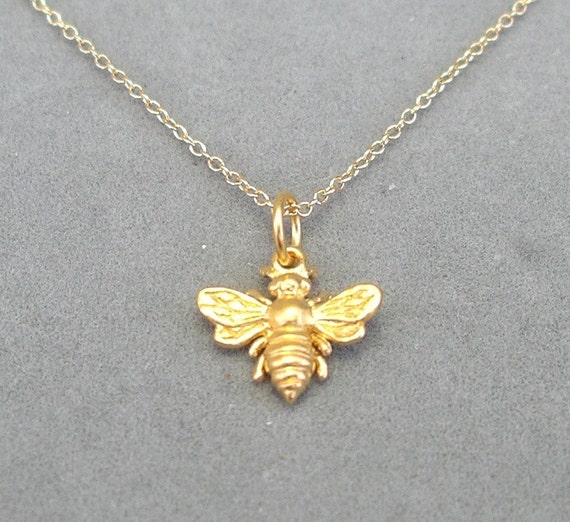 tiny gold bee charm necklace by rockedjewelry by rockedjewelry