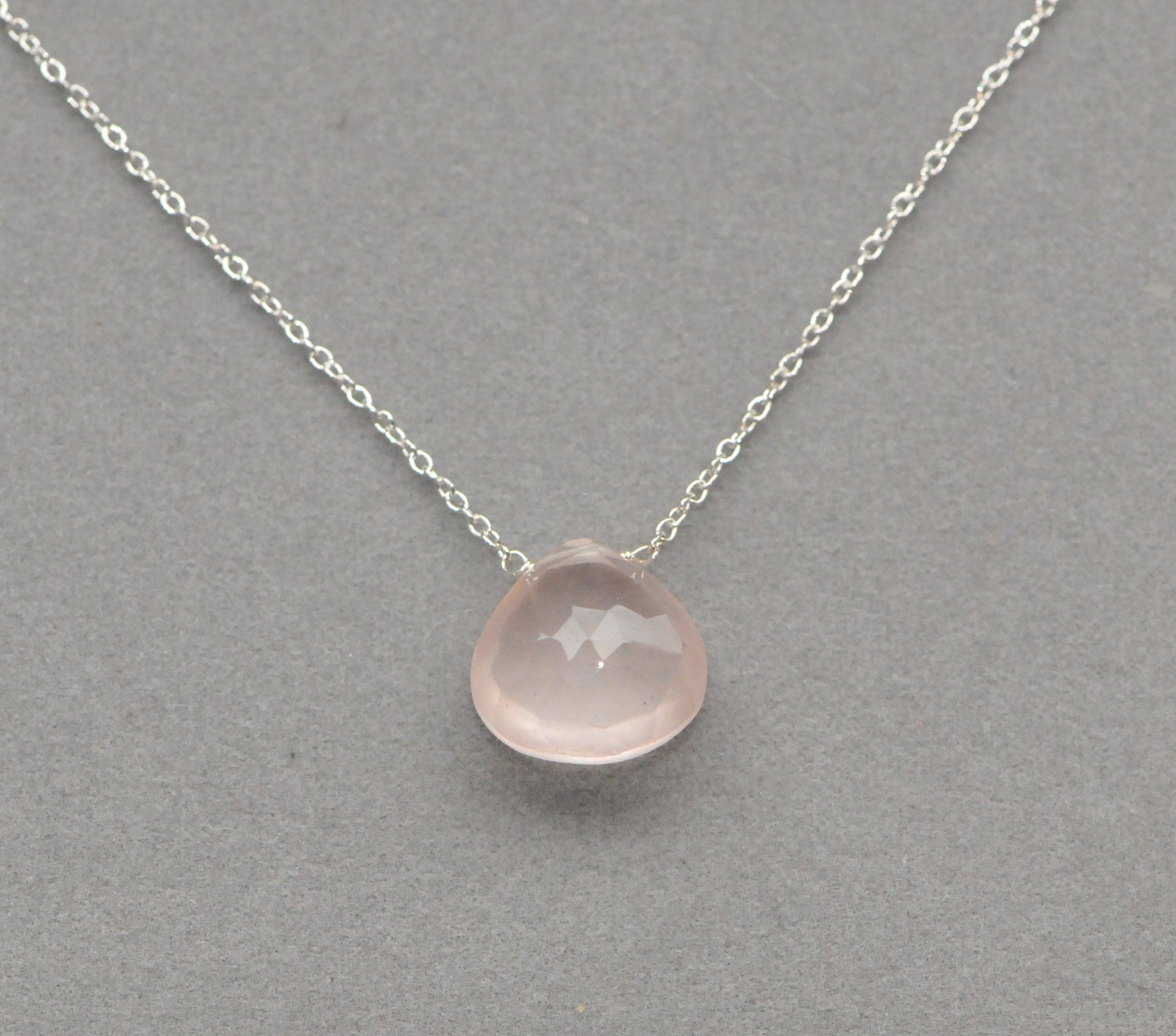 rose quartz necklace pendant on sterling silver chain