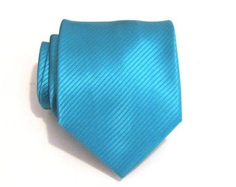 Vibrant Turquoise Mens Necktie Teal Blue Stripe Silk Tie