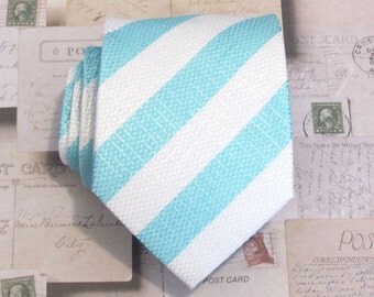 Mens Ties Necktie Light Blue and White Striped Mens Silk Tie