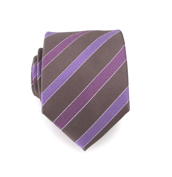 Mens Tie Brown Purple and Lavender Striped Silk by TieObsessed