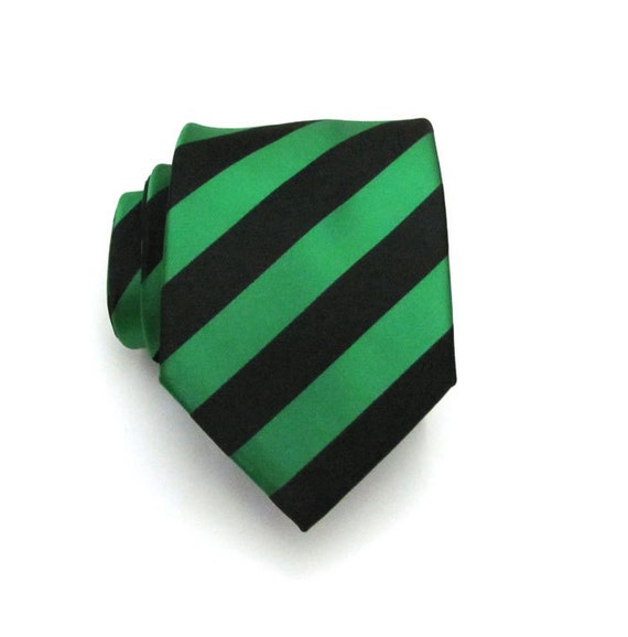 Mens Tie Kelly Green and Black Stripe Silk Necktie