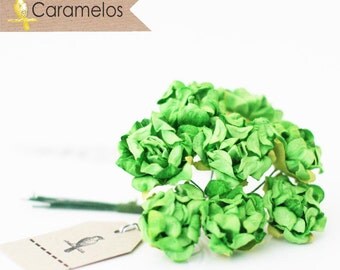 24 Green Crinckle Millinery Paper Roses Flowers