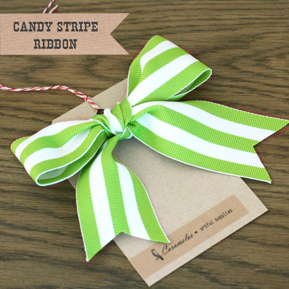 Wide Lime Green Candy Stripe Ribbon 3 yards by caramelos on Etsy