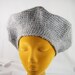 Vintage 70s Gray Wool Crochet Beret Hat Cap