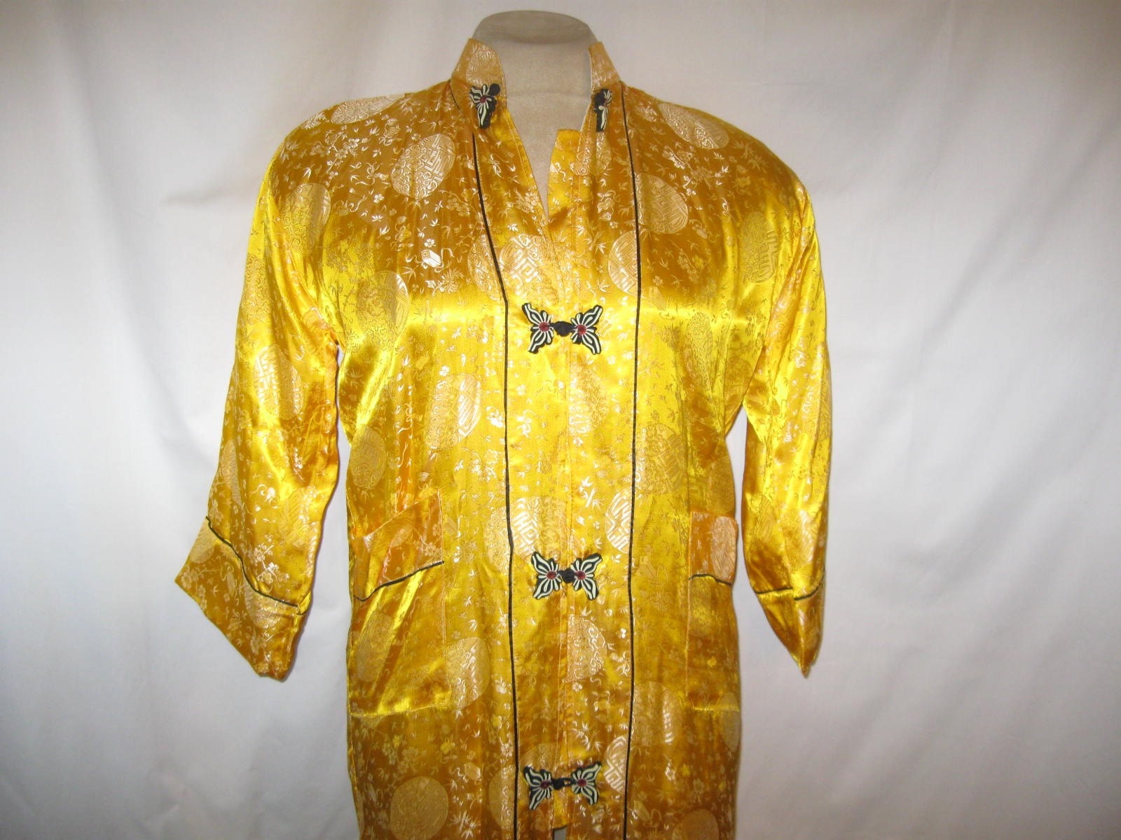 60s Gold Brocade Oriental Robe Jacket House Coat