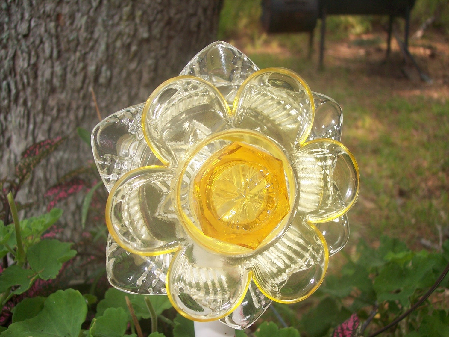 Recycled Garden Yard Art Glass Flower Sunshine