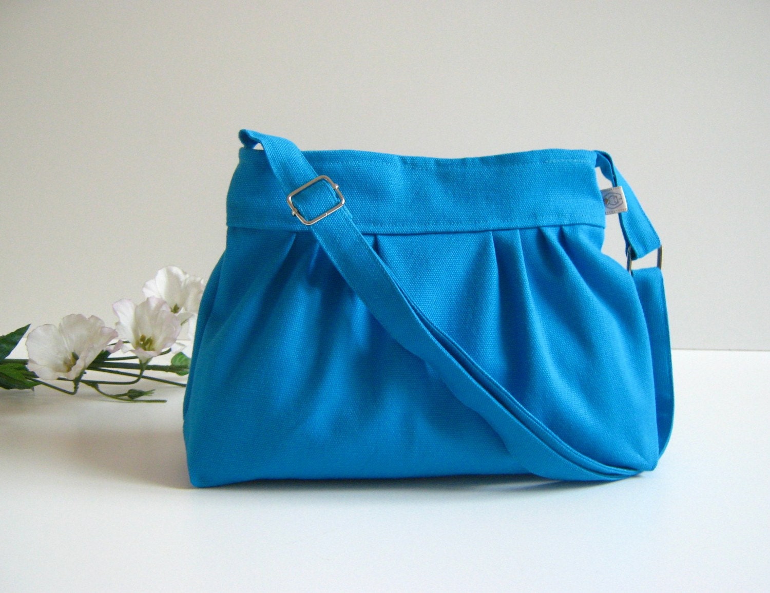Pleated Bag in True Blue Small adjustable strap and top