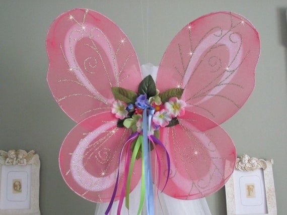 Butterfly Crib Nursery Canopy Bed Fairy PRINCESS PINK Hanging
