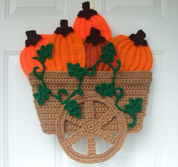 Crochet Pattern Pumpkin Wagon Door Hanging, Digital Download