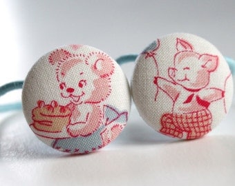 Vintage Bear and Pig PONYTAIL HOLDERS