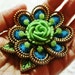 Felt and zipper flower brooch... lime green and turquoise