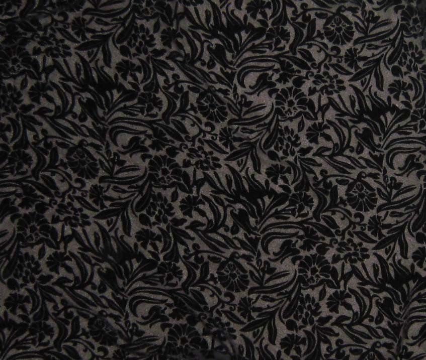 Black Floral Burnout Silk Velvet Fabric 1 Yard