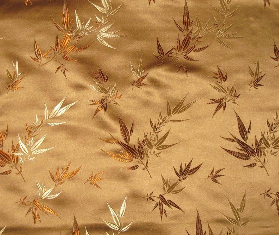 Bronze and Gold BAMBOO Silk Brocade Fabric 1 Yard