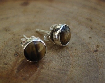 Handmade Tiger eye Sterling Silver Studs Post Earrings 6mm READY TO SHIP