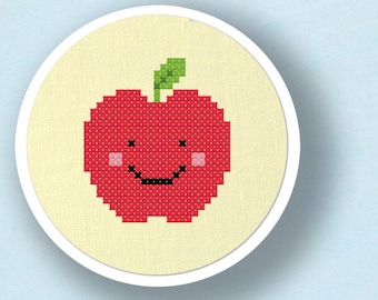 Happy Red Apple. Cross Stitch Pattern. PDF File