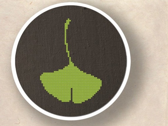 Items similar to Ginko Leaf Silhouette. Cross Stitch PDF ...