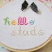 Hello Studs. Cross Stitched Stud Jewelry Display (Made to order)