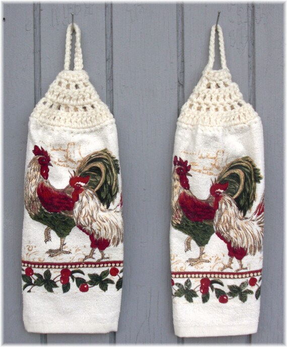 Hanging Kitchen Towels Roosters Looped No Button Matching Pair   Il 570xN.306032500 