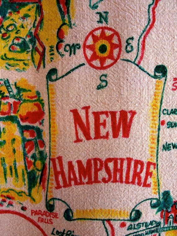 Vintage NEW HAMPSHIRE Tablecloth State Souvenir Travel Map