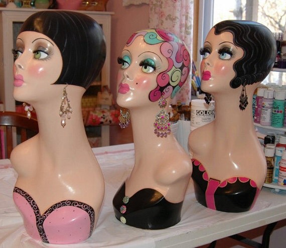 Hand painted Vintage Style Art Deco Flapper  Mannequin Head - Ready to Ship